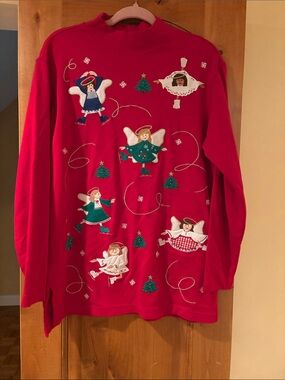 Bechamel Red Holiday Turtleneck Sweater with Angel Appliqués
